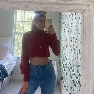 Red Cropped Turtleneck Sweater❤️